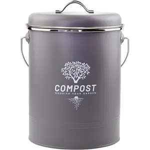 Kitchen Countertop Odor Resistant Indoor Compost Bin with Lid and Charcoal Filter, Rust Resistant Coated Compost Container, Gray