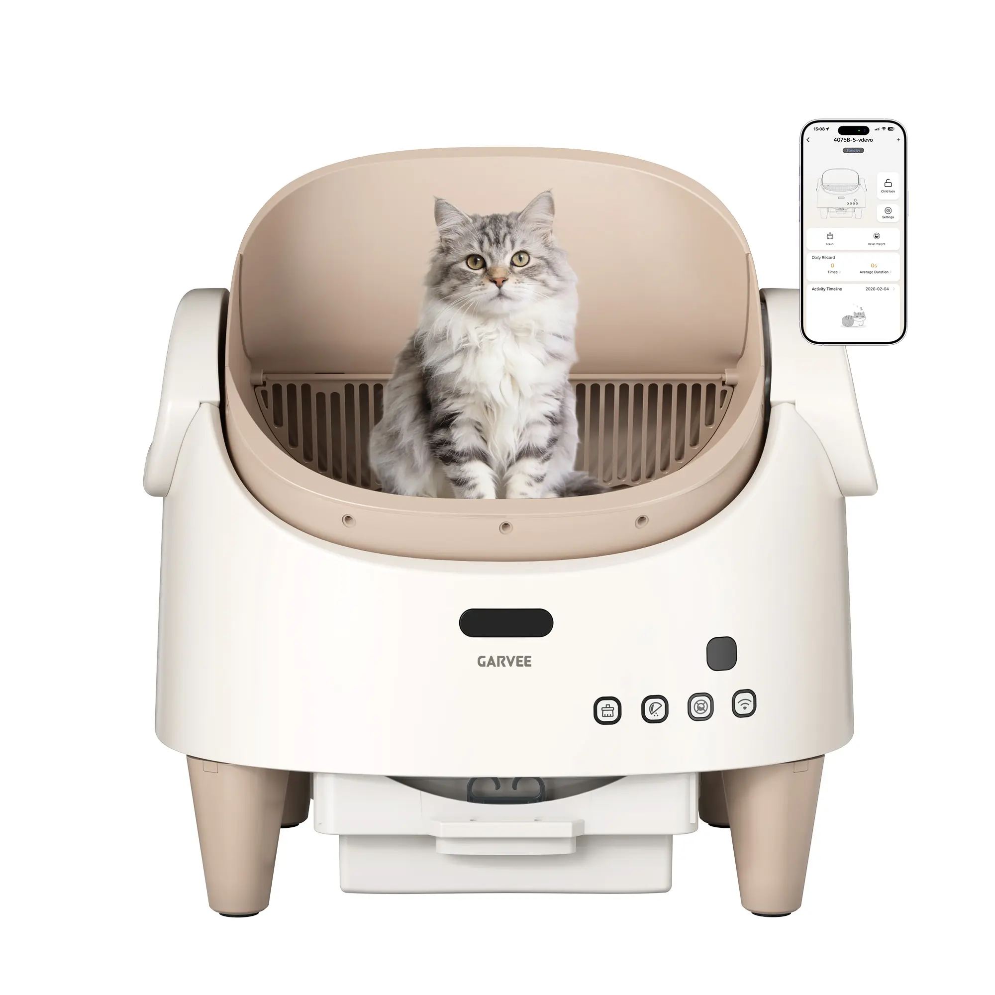 Garvee Open-Top Automatic Self-Cleaning Cat Litter Box with Smart App Control - Safety Sensors, Adjustable Entry Height, Low Odor, Quiet Easy-Clean Design for Multi-Cat Homes