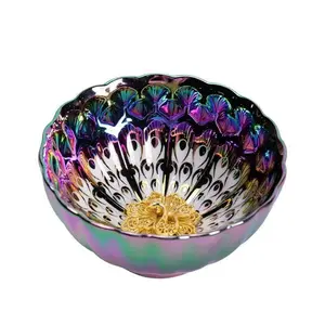 Elegant Rainbow Color Ceramic Tea Set, Peacock Feather Texture, Transparent Center, Traditional Chinese Kung Fu Tea Tray