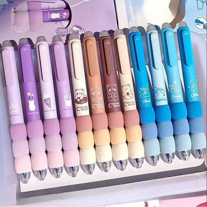 4pcs Cute Cartoon Gel Pens, Erasable Medium Point Ink Ballpoint Pens, Writing Pens, Soft Grip, Animal Patterns, School & Office Supplies, Stationery Writing Tools, Aesthetic Pens