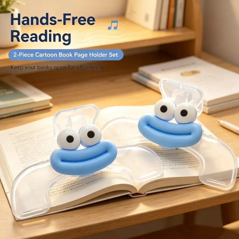 2 Cartoon Book Page Holders, Fun Style, Flatten Pages, Ideal for Students, Music Learners, Reading Enthusiasts, Office Workers