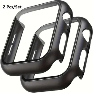 2pcs Smart Watch Case Cover 2-in-1 Ultra-thin Durable Protective, Protective Shield Tempered Glass Screen Protector Case, Compatible with Apple Watch 38/40/41/42/44/45/46 Series SE/10/9/8/7/6/5/4/3, Smartwatch Accessories