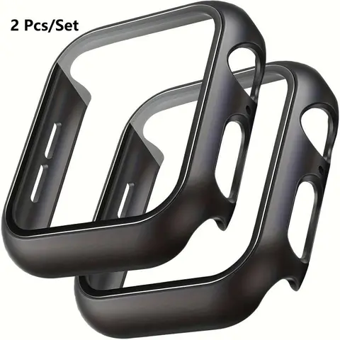 2pcs Smart Watch Case Cover 2-in-1 Ultra-thin Durable Protective, Protective Shield Tempered Glass Screen Protector Case, Compatible with Apple Watch 38/40/41/42/44/45/46 Series SE/10/9/8/7/6/5/4/3, Smartwatch Accessories