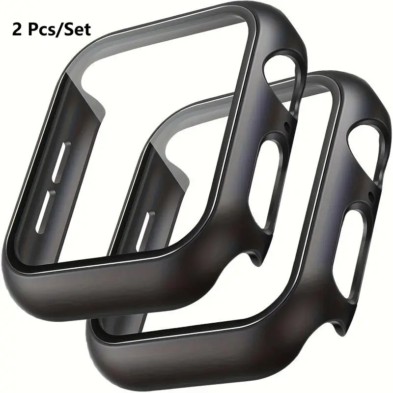 2pcs Smart Watch Case Cover 2-in-1 Ultra-thin Durable Protective, Protective Shield Tempered Glass Screen Protector Case, Compatible with Apple Watch 38/40/41/42/44/45/46 Series SE/10/9/8/7/6/5/4/3, Smartwatch Accessories