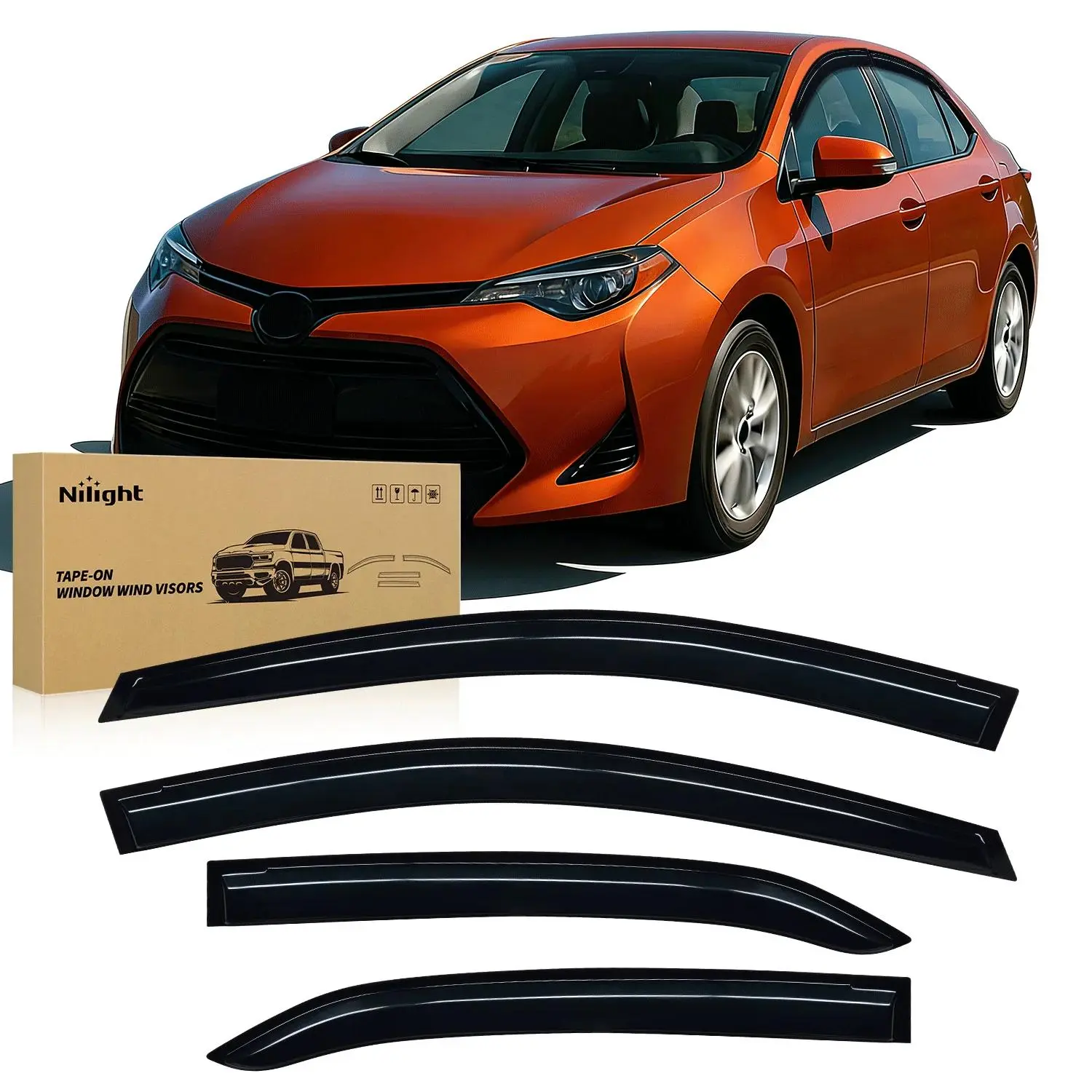 Nilight 4PCS Window Visors - Car Side Window Deflectors & Visors, Heat Bonding Out-Channel Vent Type with Fog Prevention, Wind Noise Reduction for Toyota Corolla 2014-2019 Car Exterior Accessories
