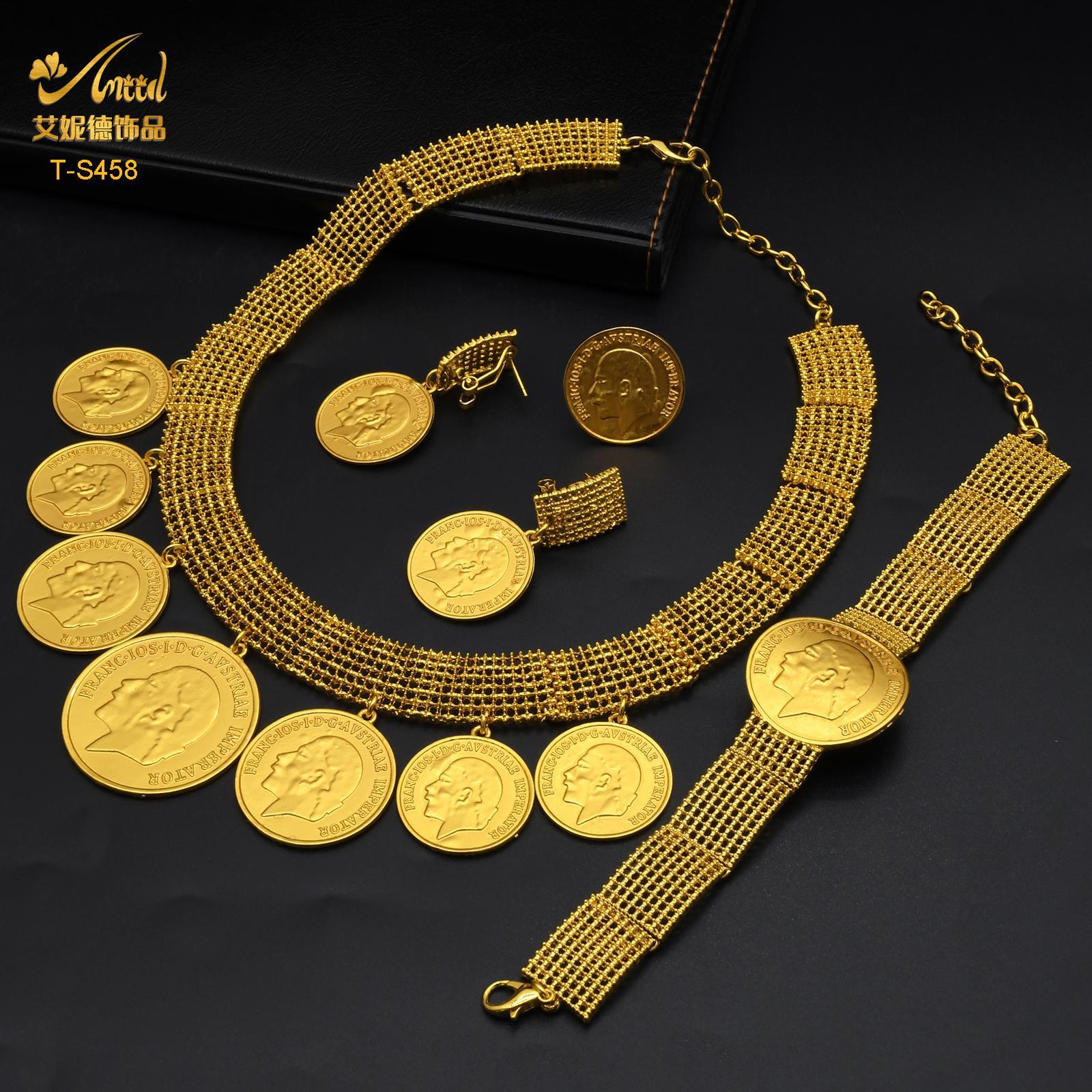 ANIID Ethiopian 24K Gold Color Coins Jewelry Set African Hawaiian Luxury Necklace Bracelet Pendant Set Dubai Wedding Gifts