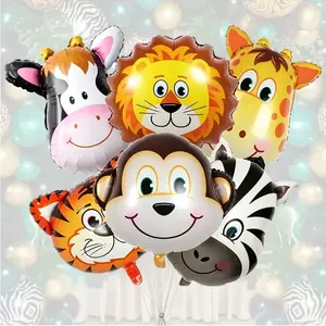 6 Piece Mini Forest Animal Head Balloons, Lion Tiger Monkey Giraffe Cow Zebra Design, Birthday Party Decor, Festival Supplies, Easter Room Decoration