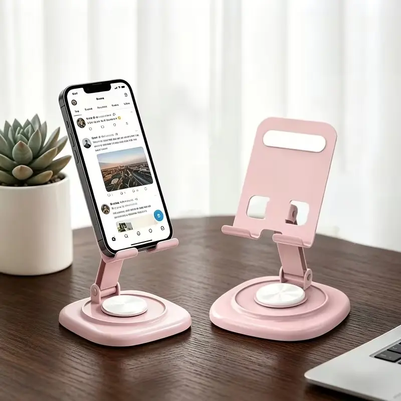Foldable Phone Desk Stand, 360° Rotatable Adjustable Desktop Holder, Office Desk Accessory Gift, Compatible with iPhone 17/16/15/14 Pro Max