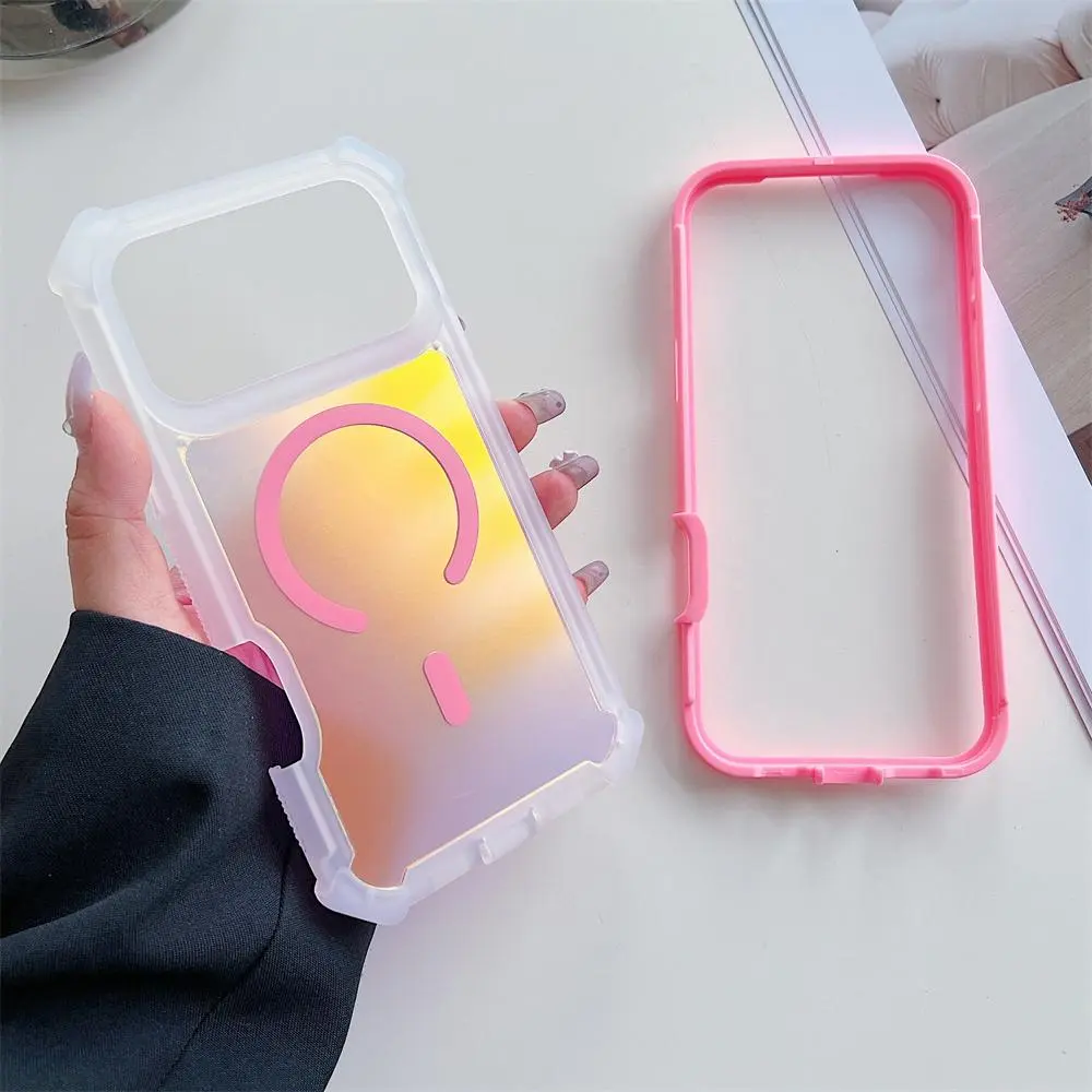Luxury Gradient Color Laser Armor Magnetic Change Case For IPhone 17 Pro Max 16 15 14 13 Plus Shockproof Buffer Rugged Cover