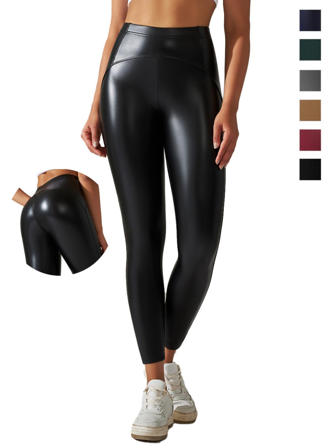 Women's Solid Color High Waist Pu Leather Leggings, Stretchy Workout Leggings, Casual Comfy Breathable Skinny Pants for Daily Wear, Ladies Bottoms for All Seasons