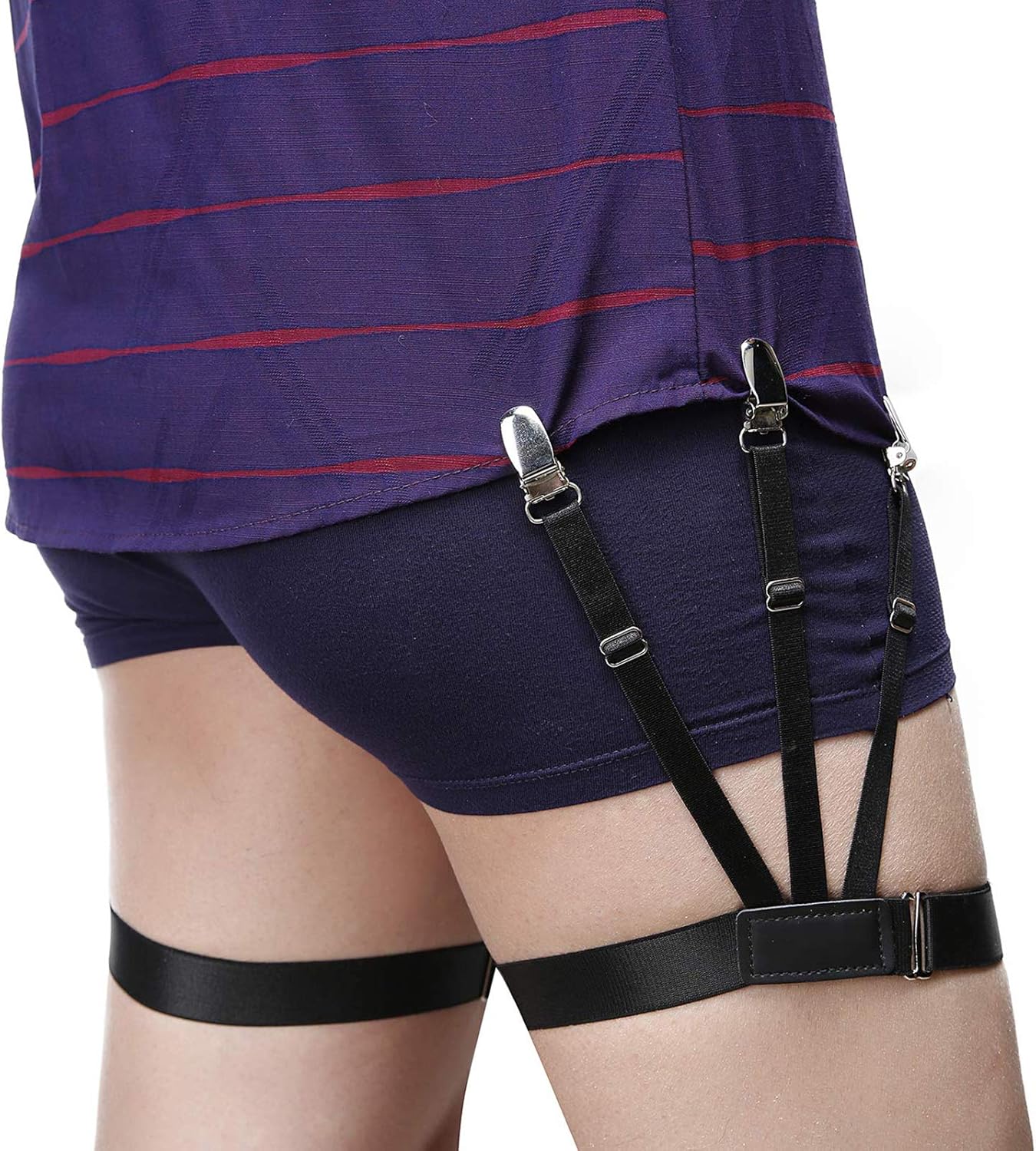 Men's Shirt Stays, Upgraded Adjustable Elastic Garter Belt, Military Shirt Holder with Non‑Slip Locking Clamps