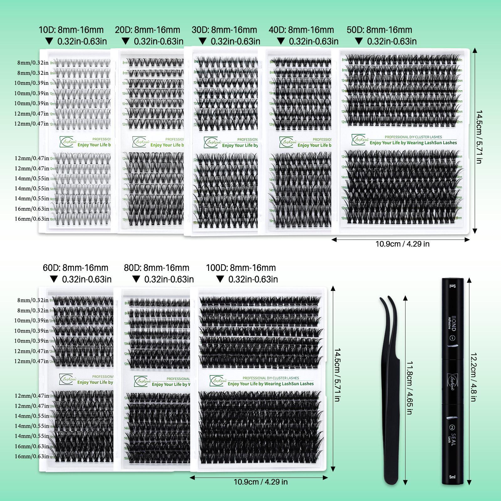Mixed Length Individual Lash Clusters False Eyelashes Kit, D Curl Lashes with Bond & Seal, Eye Makeup Enhancement Tool for Women, Cosmetic