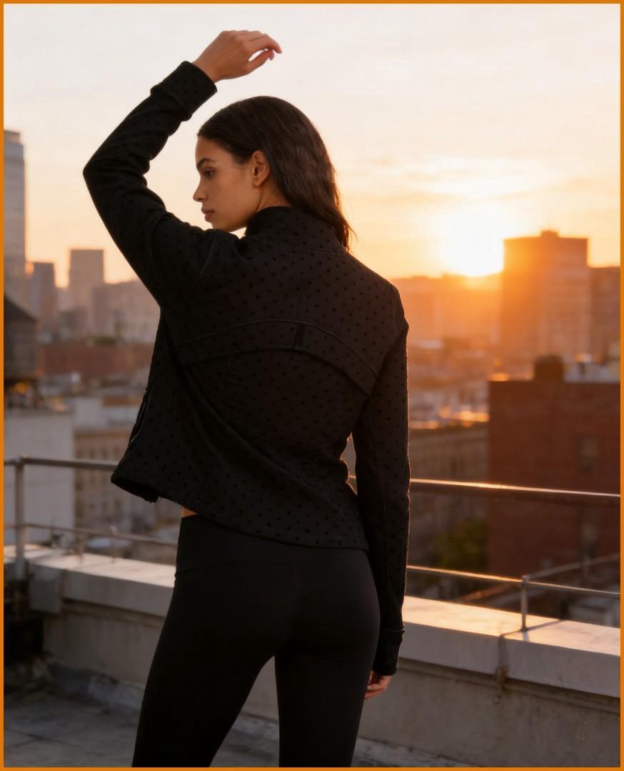 Vibe Outdoor Women's Stylish Black Polka Dot 2-Piece Active Set  Stand Collar Zip Jacket & High Waist Leggings for Yoga, Gym & Daily Wear