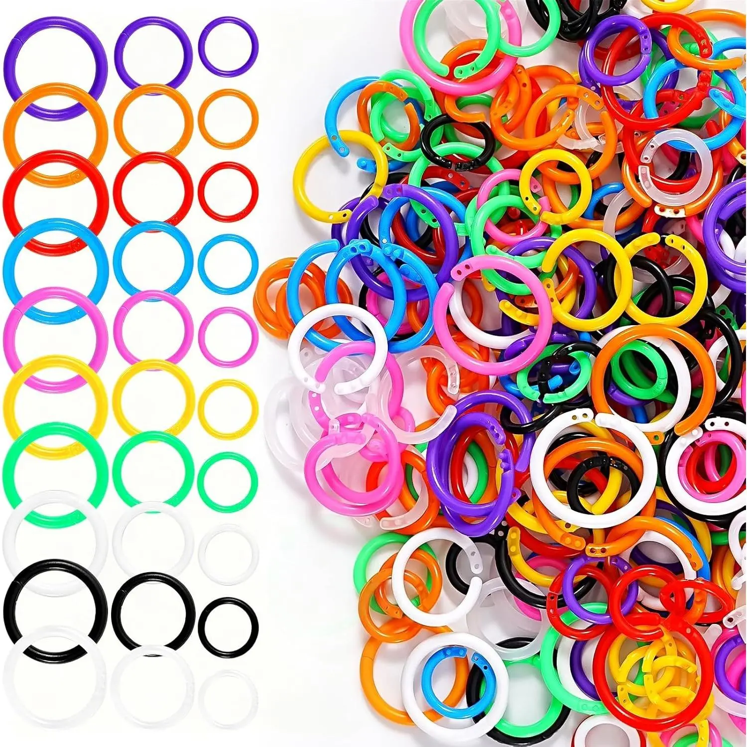150PCS Loose Leaf Binder Rings, Plastic Colorful Book Rings for Index Cards, 10 Colors 3 Sizes (0.59/0.78/1 Inch) Key Paper Ring for School/Office/Home DIYGift.