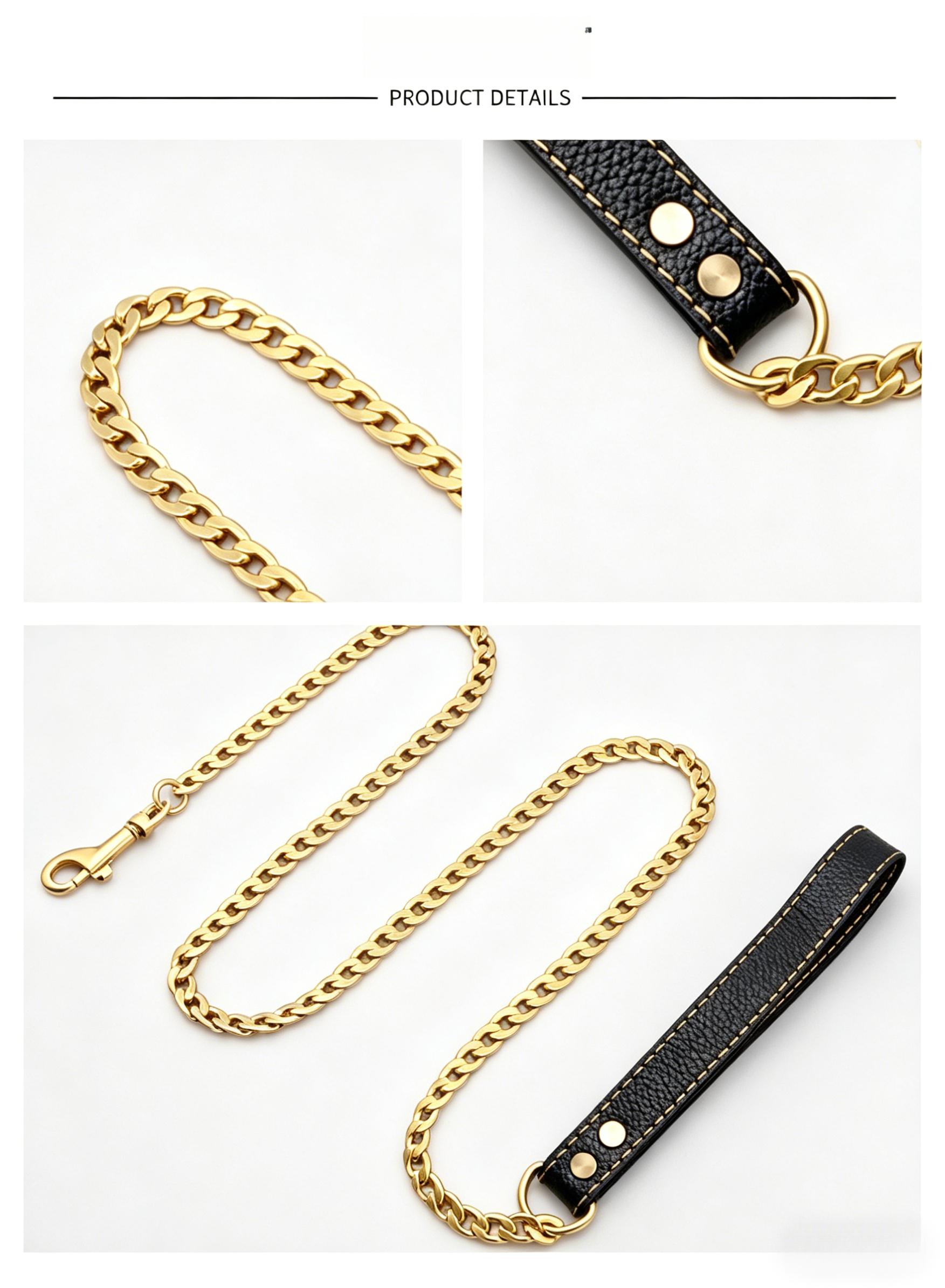 Gold Stainless Steel Dog Leash NK Training Chain for Small to Large Dogs Heavy Duty Hip Hop Bling Lead Secure & Durable