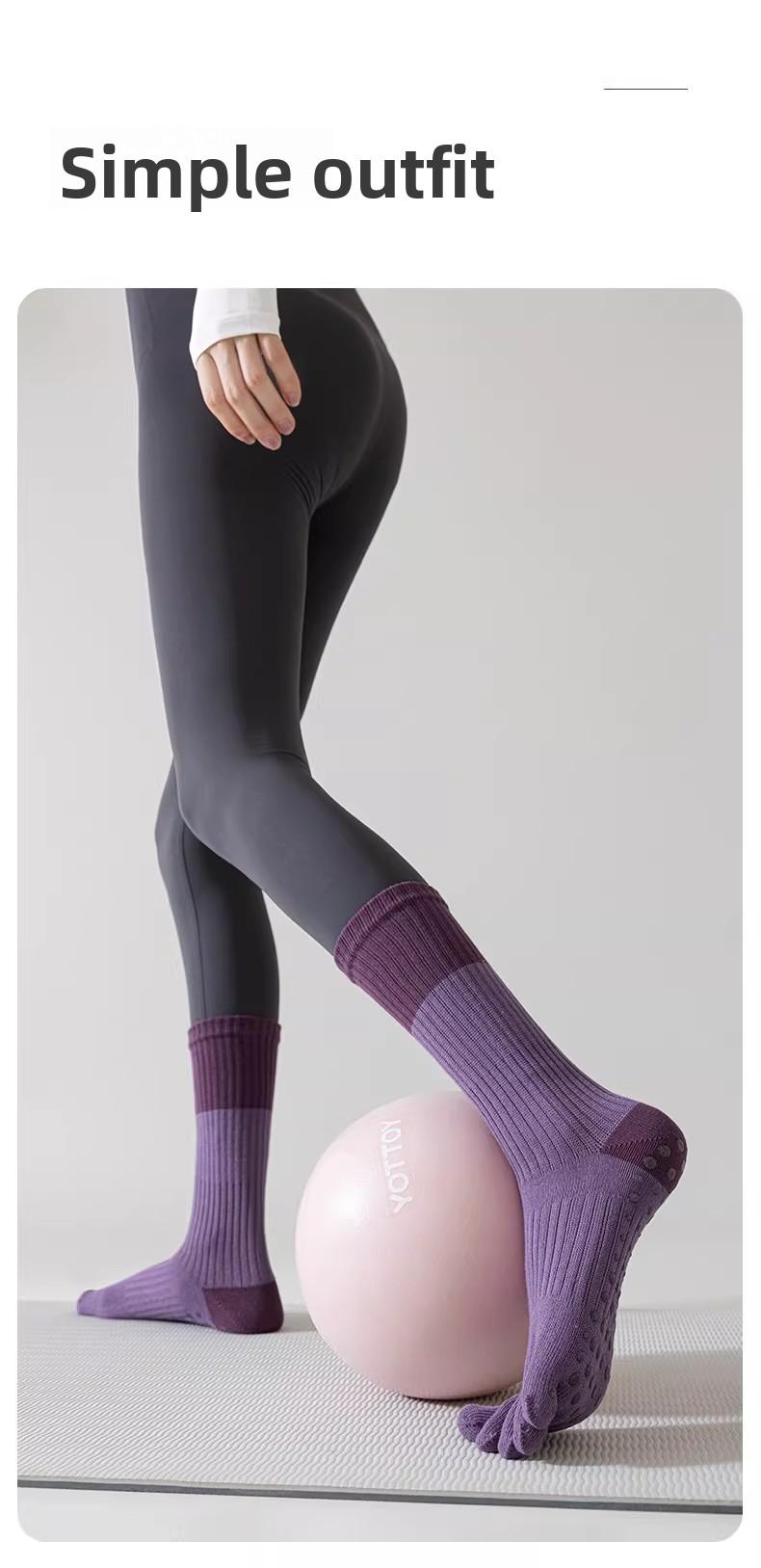 Women's Five Finger Yoga Socks, Non Slip ,Deodorizing Absorb Sweat Summer Indoor Sports ,Professional Fitness Pilates Mid Calf Socks,Non-Slip Toe-Separating Yoga Socks for Women - Cushioned Athletic Socks for#Yoga, Pilates, Barre & Gym Workouts