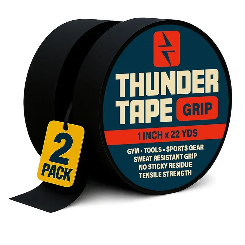 Outdoor sports 2 Pk Grip Tape - Cloth Grip Tape for Pull Up Bars, Sports, Tools, Handles, Bats, Rackets, Gym Equipment, Wire Wrap - No Residue, Sweat Resistant, 1 Inch x 66 Feet Each Roll - Black