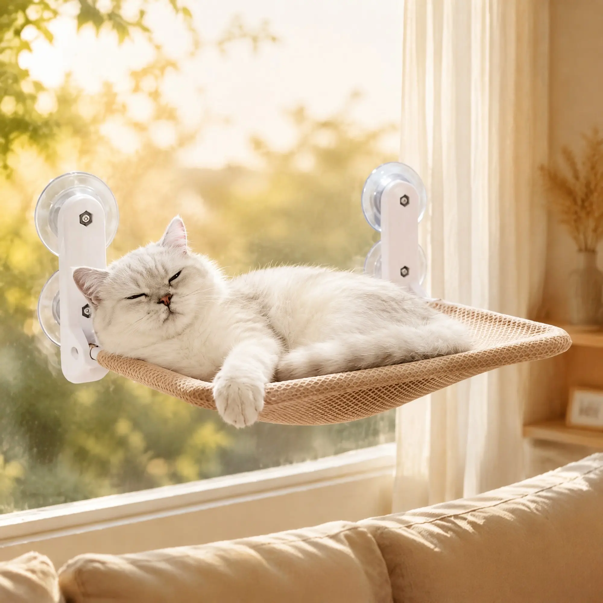 Cat Window Hammock, Foldable Suction Cup Cat Perch, Breathable Mesh Bed for Indoor Cats, Space Saving Window Seat, 30×45cm