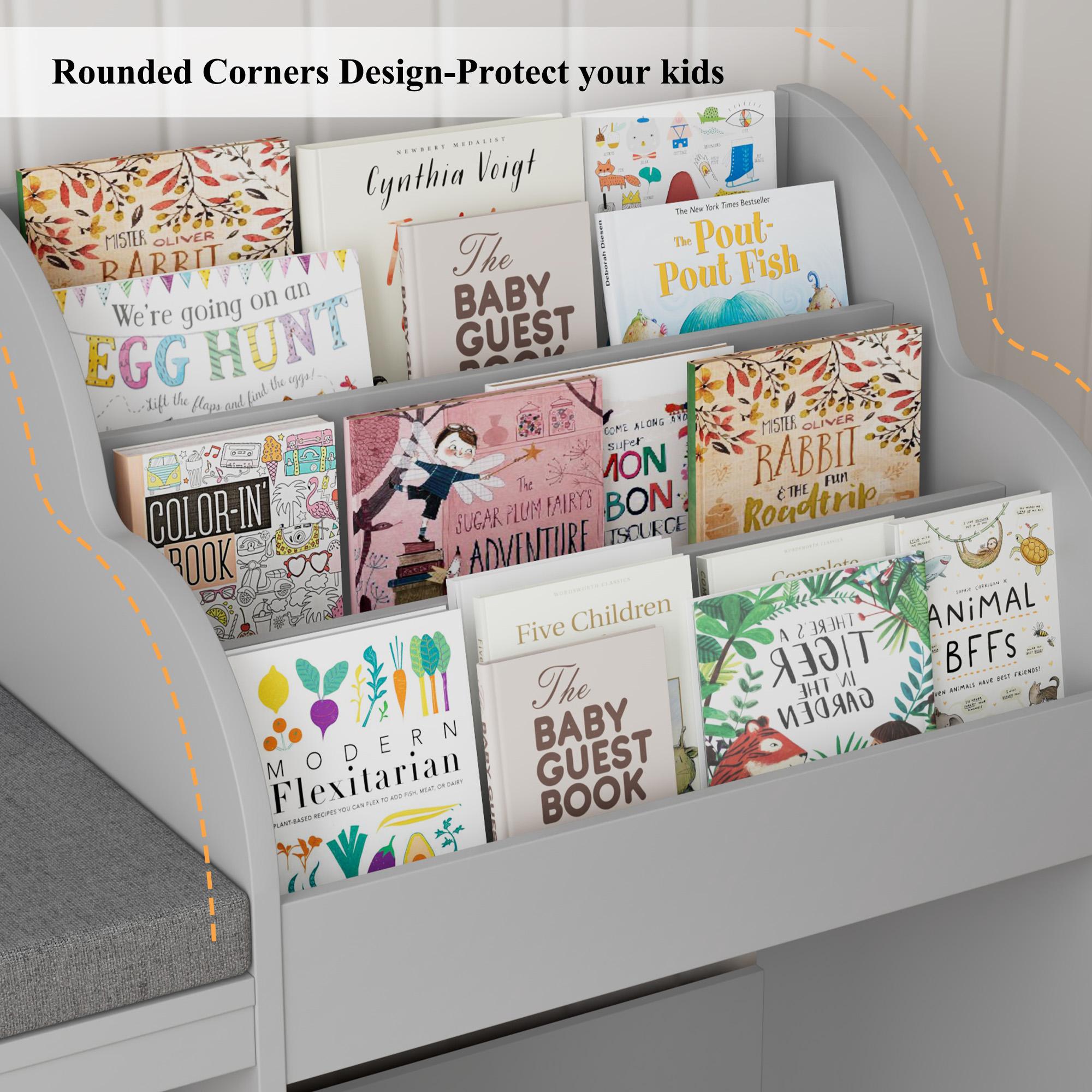 HOSTACK 67" Reading Nook with Bench Bookshelf  with Seat Cushion & 6 Storage Cubbies Toy Storage Box on Wheels Furniture Organizer Organization Organizing,Black Friday，Christmas gifts