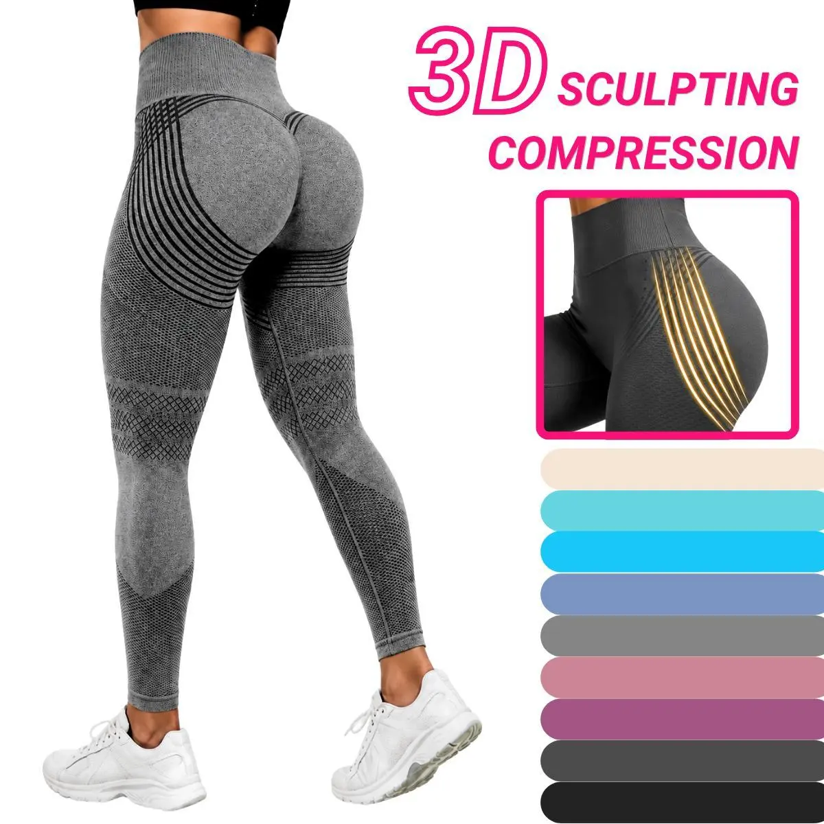 RICH BRIA Women’s 3D Textured Butt Lifting Leggings, High Waist Seamless Workout Pants, Tummy Control Smoothing Yoga Tights