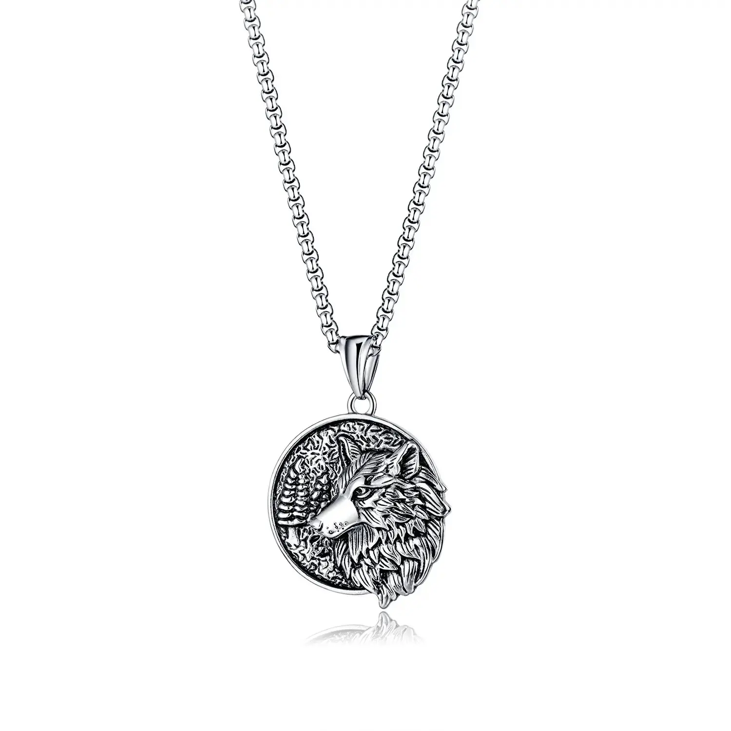 Wolf Head Titanium Steel Pendant Disc Stainless Steel Unisex Necklace Gift