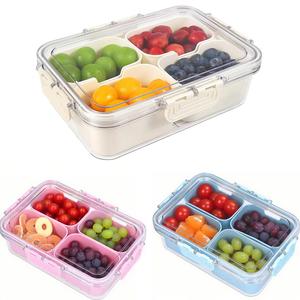 4 compartments snack box container, snack organizer with lid, snack storage box for fruit, veggie, perfect for party, entertaining, kitchen, snack containers