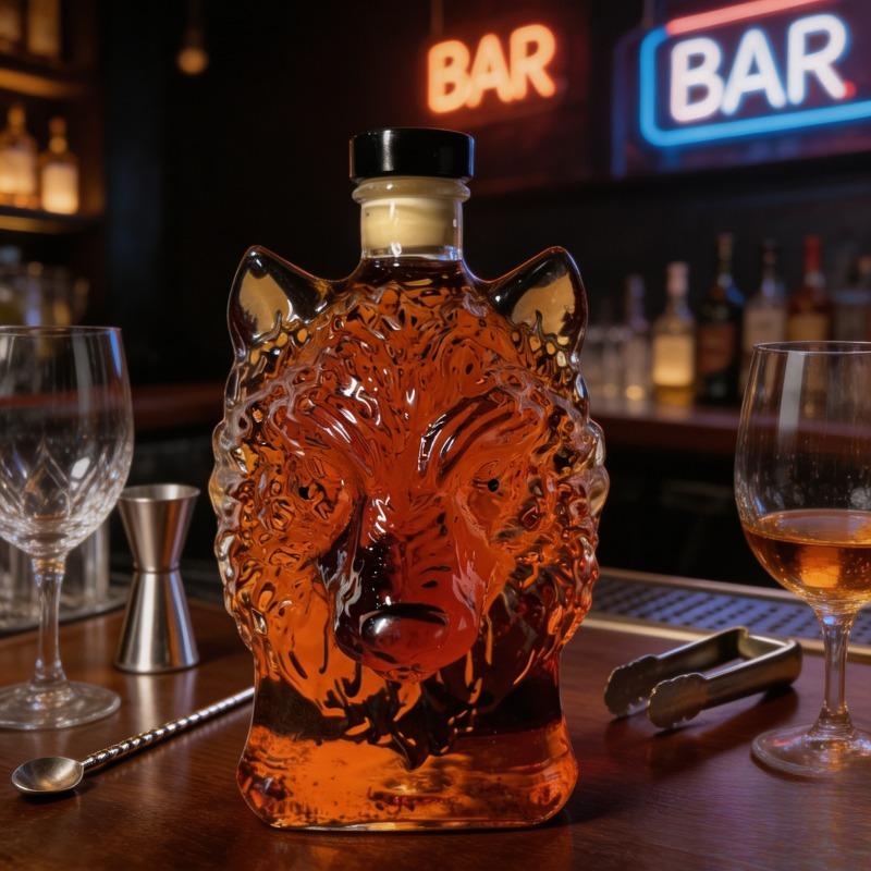 A wolf-shaped whisky bottle decoration, an empty whisky bottle, bar decoration, whisky lover, gift for father, tableware