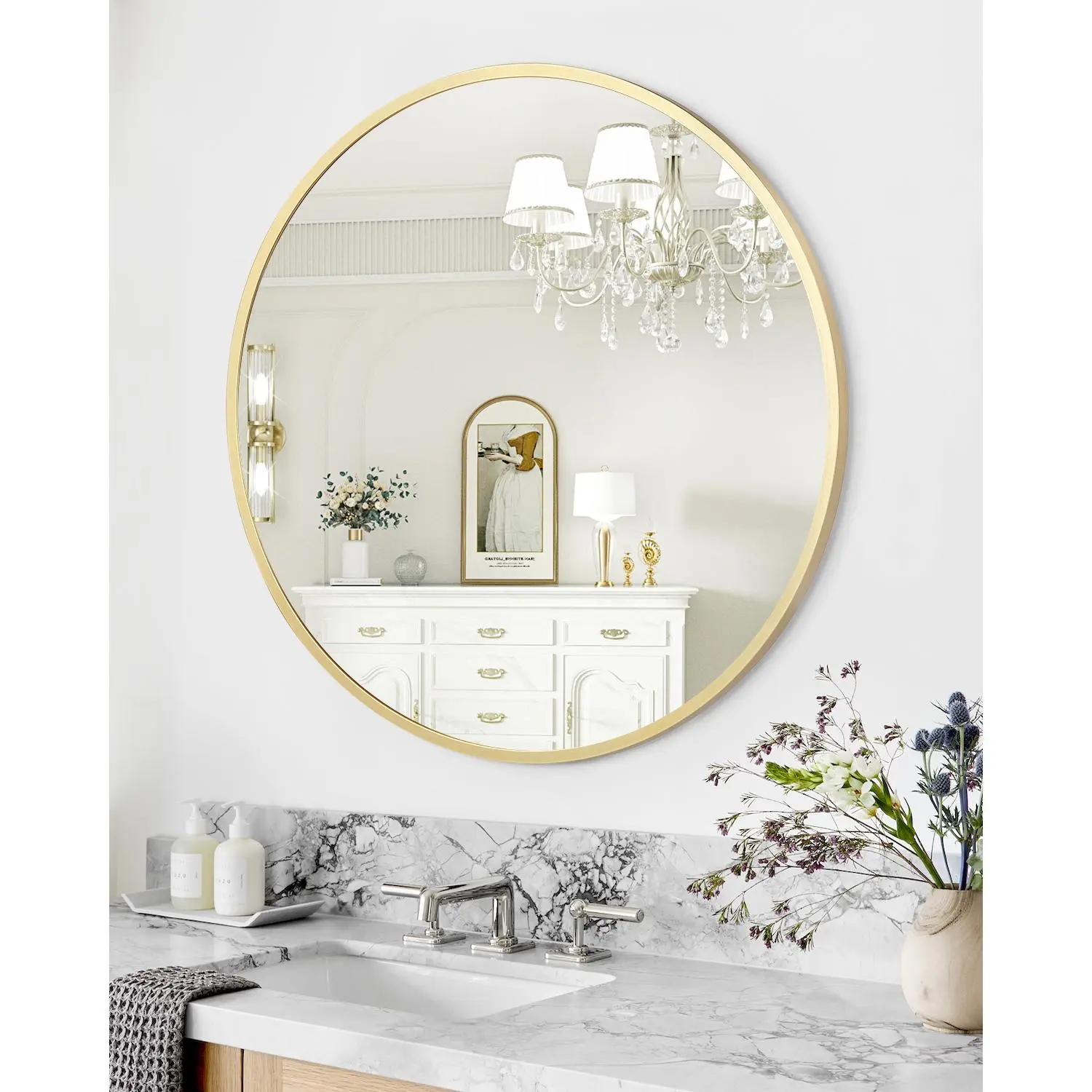 Modern Round Wall Mirror, Metal Frame Bathroom Vanity Mirror, Shatter-Resistant Fogless Glass, Wall Mounted for Bathroom, Bedroom, Entryway & Living Room, Black, 30/32/36 Inch