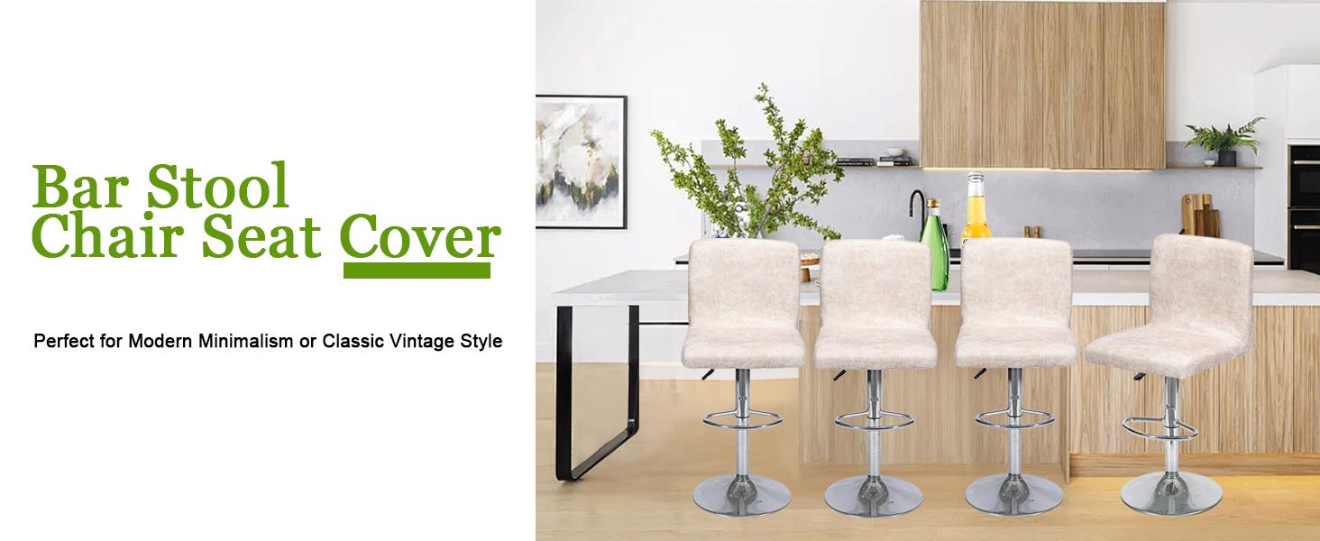 NILUOH Bar Stool Covers Set of 2, Faux Leather Looking Stretch Bar Stool Chair Cover Slipcovers, Counter Stool Bar Chair Covers for Kitchen Pub Dining Room Retro Style Home Deco - Beige Pink
