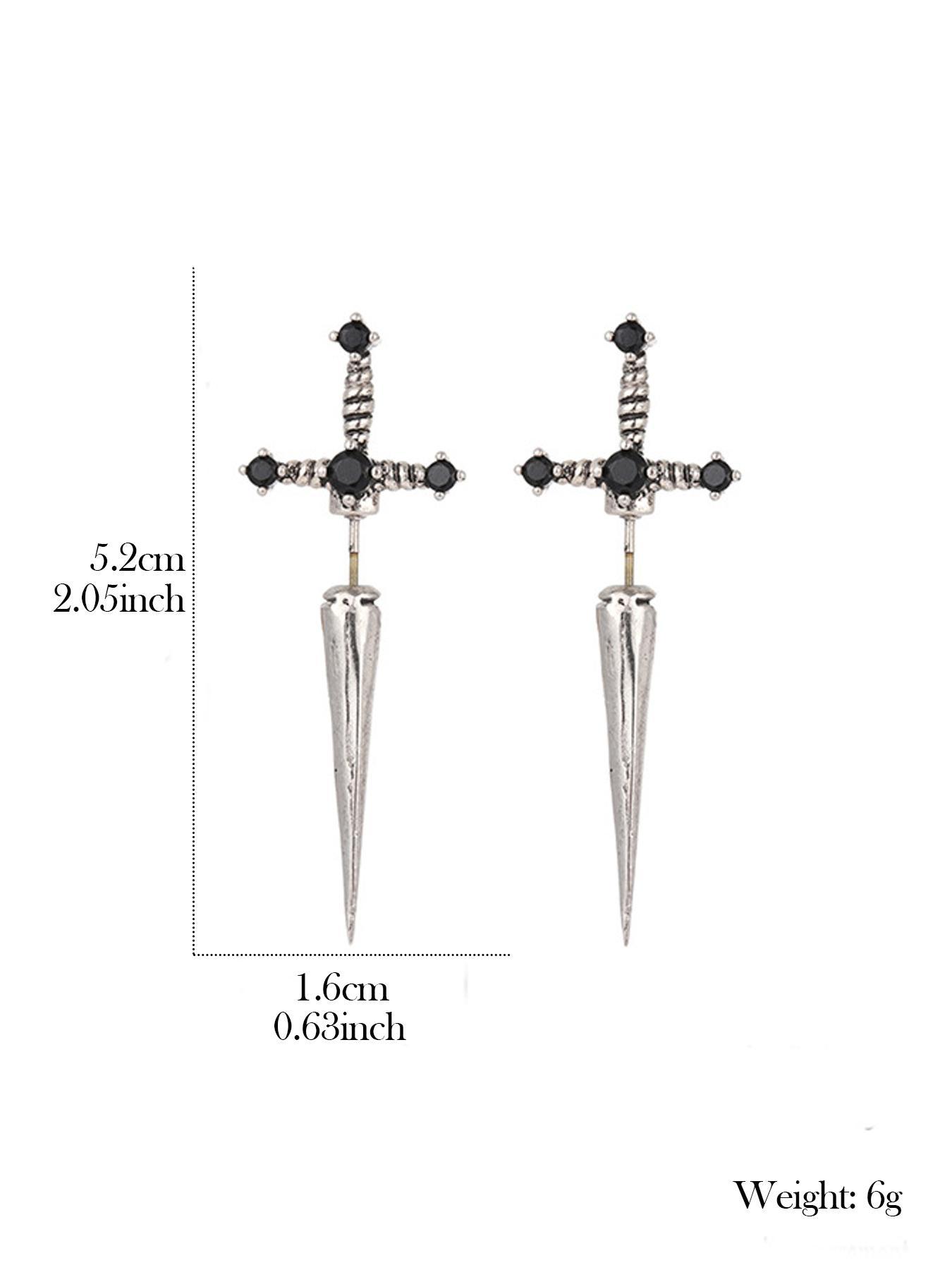 Artificial Crystal Decorated Gothic Sword Stud Earrings, 1 Pair Vintage Punk Jewelry for Women for Party, Daily Clothing Decor, Trendy All-match & Exquisite Jewelry for Birthday Gift, Cross Dangle Earring