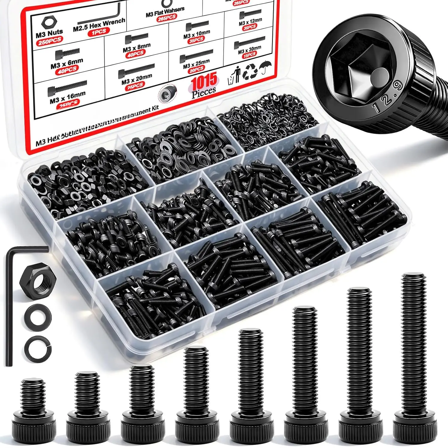 /1015PCS M3 Screws  Kit,Hex Socket   Screws