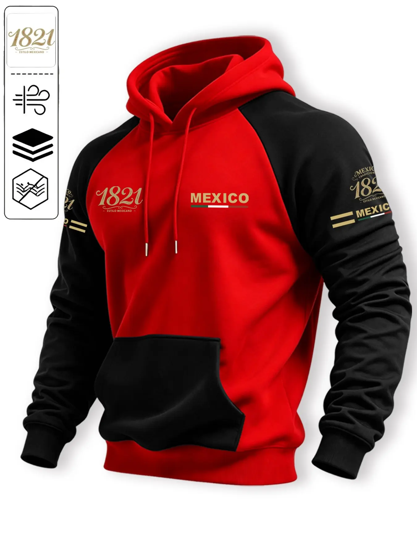 Fashionable Patchwork Letter Flag Print Hoodie for Men, Fall & Winter Casual Retro Drawstring Sports Sweatshirt, Loose-Fitting Top