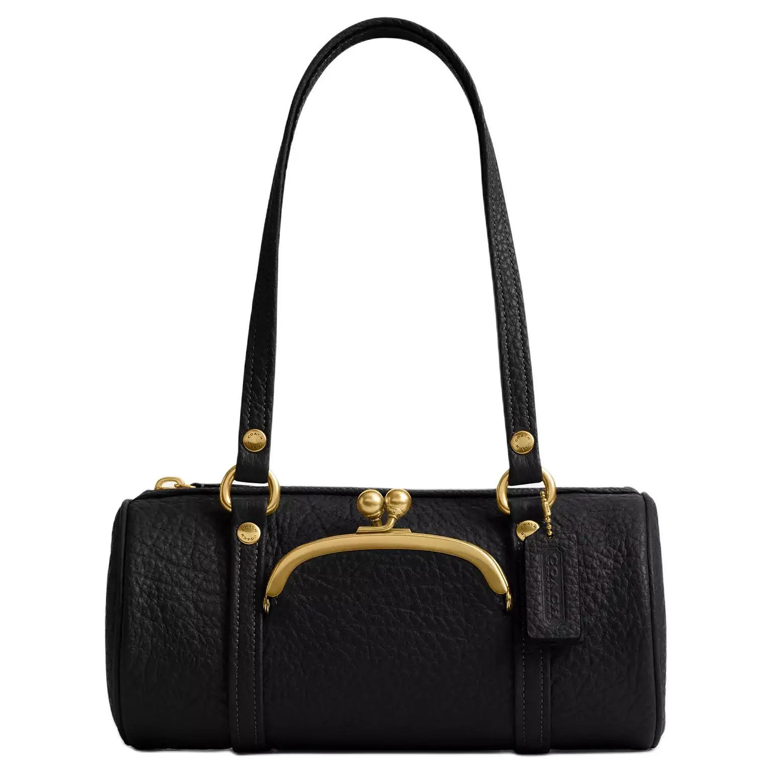 COACH Kisslock Originals 28 Barrel Handbag for Women – Structured Leather Crossbody Bag in Black