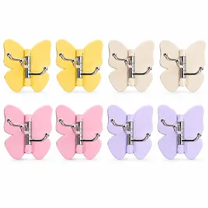 Rotatable Butterfly Adhesive Wall Hooks - No-Drill Heavy-Duty Self-Stick Organizer for Hanging Towels, Bags, Hats, Space-Saving Household Storage Solution