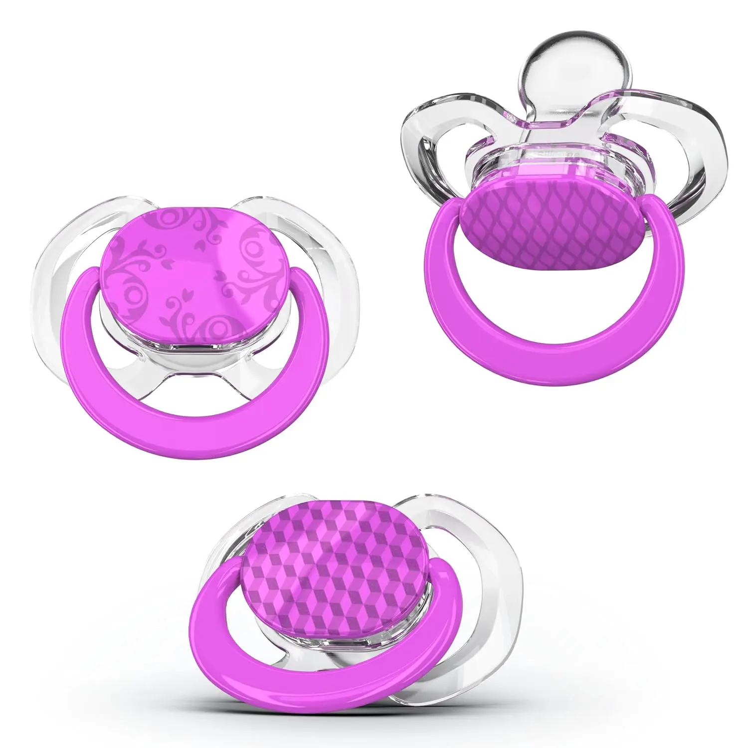 Baby Pacifier with Orthodontic Design  Healthy Dental Development - Stage 3  Babies 9+ Months - Pack of 3X 100% Silicone Pacifiers BPA Free - Plum Purple