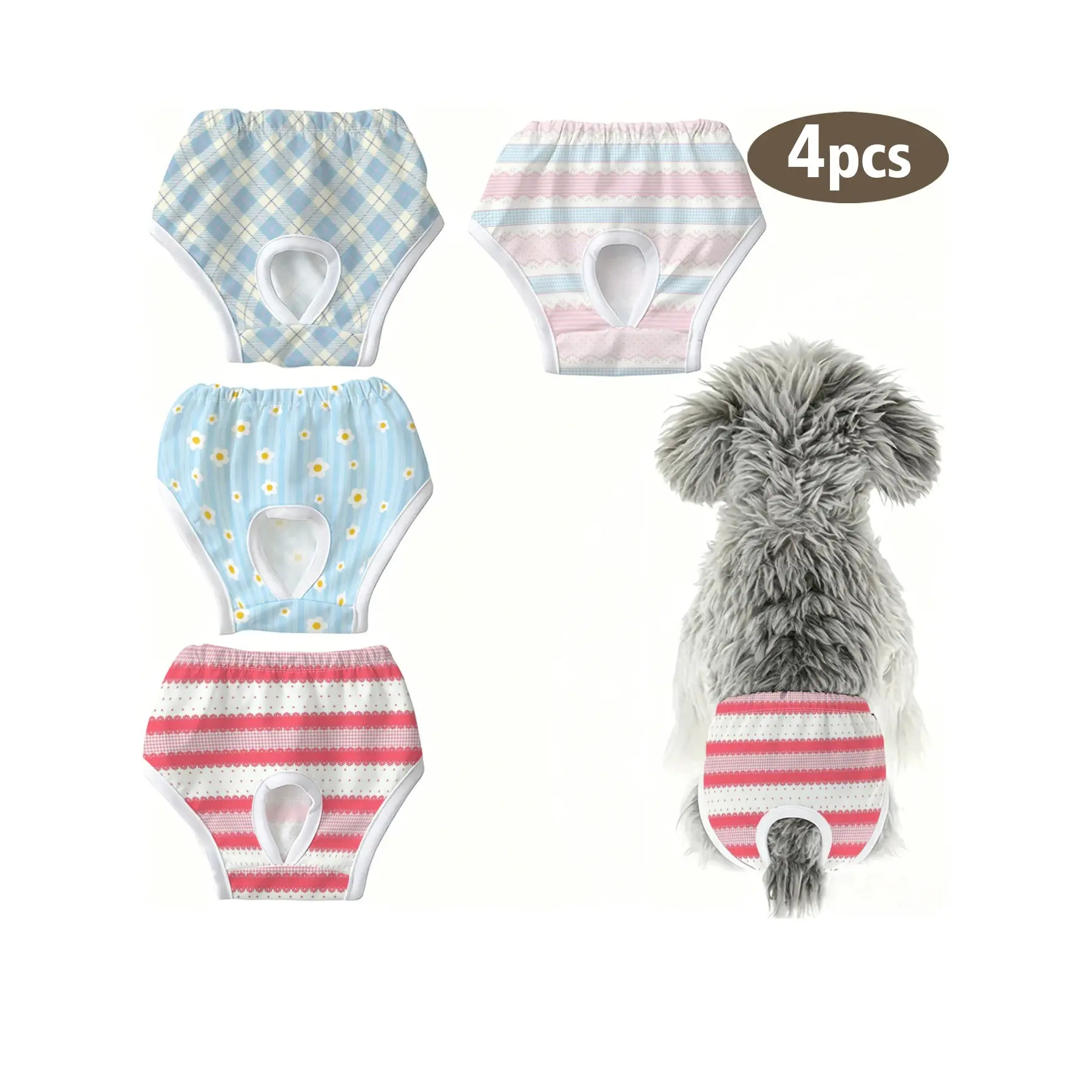 4-Pack Cute Pet Puppy Cat Printed Underwear, Blue Plaid Girl Style, Anti-Interference for Small Dogs and Cats, Ideal for Holidays, Home, Travel
