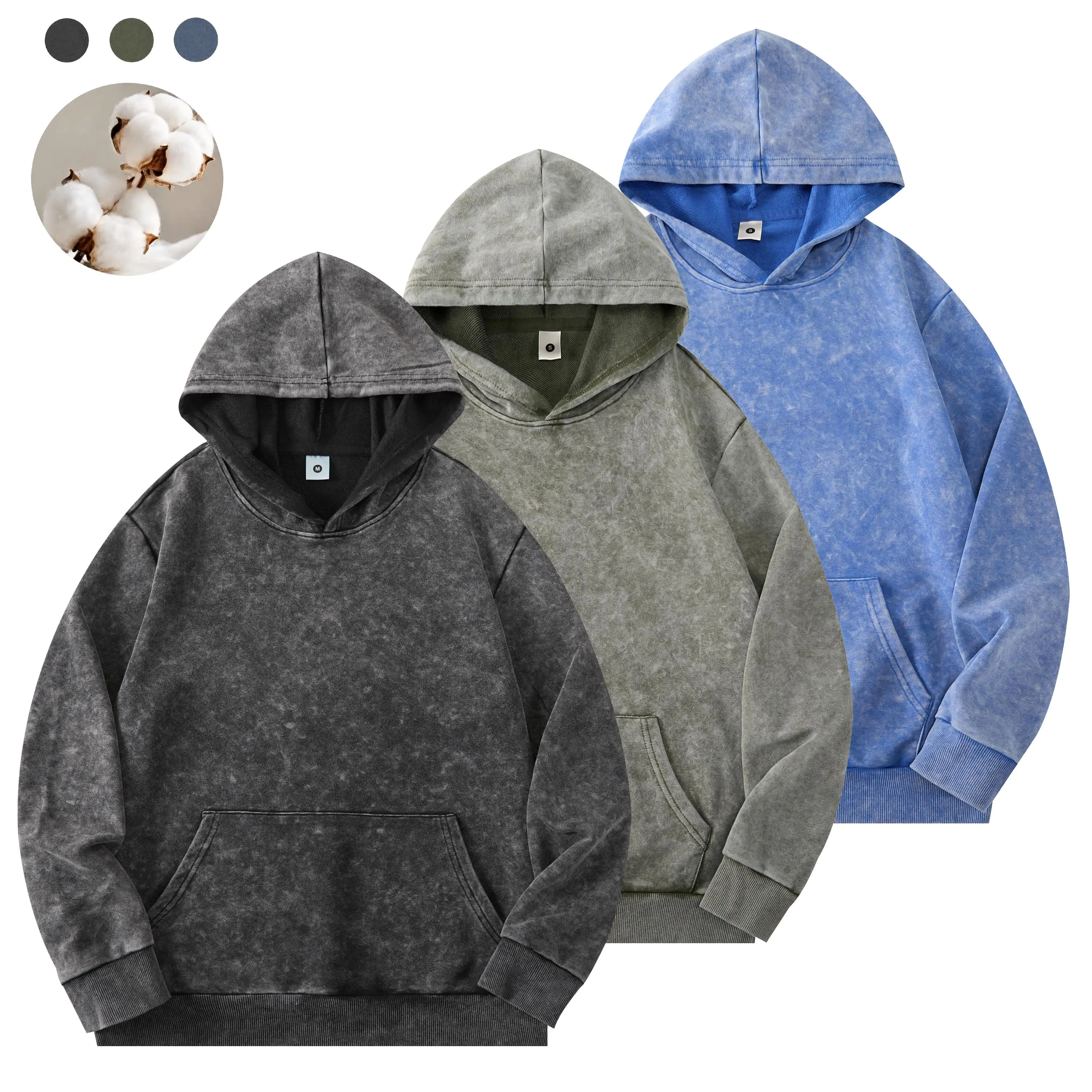 Men's Vintage Acid Wash Hoodie, Retro Washed Pullover Sweatshirt with Kangaroo Pocket, Casual Streetwear Hooded Top, Classic Long Sleeve Hoodie for Everyday Wear