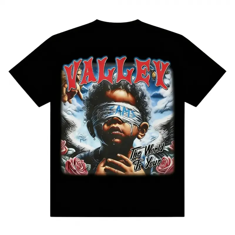 Valley The World Is Your Men's Retro 180g Cotton T-Shirt, Printing Grunge Style, Street Clothes, Large T-Shirt, Jesus Shirt, Graphic Y2K Shirt, It Is the Perfect Gift for Family Members and Friends.