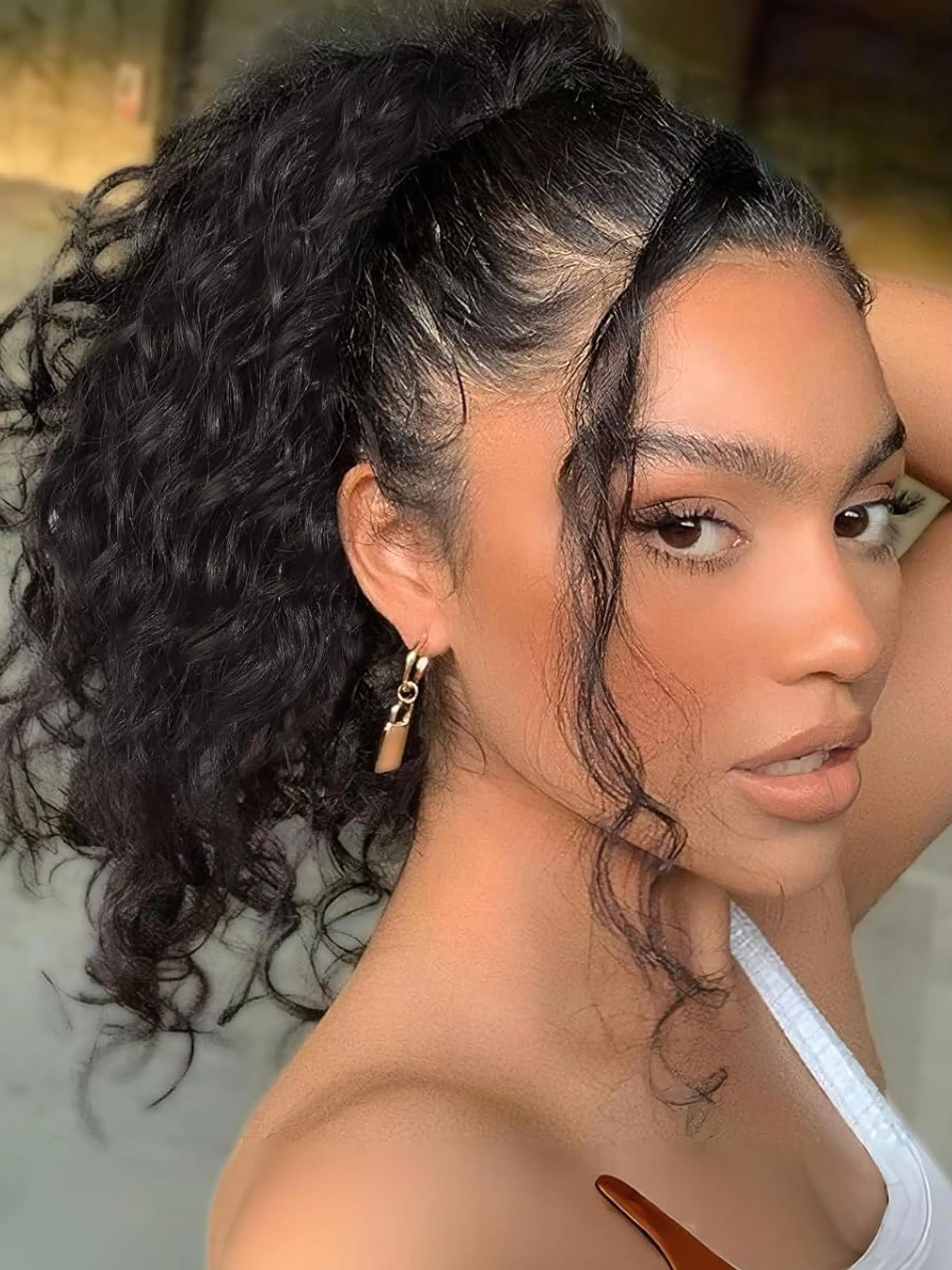 10 Inch Short Loose Deep Wave Drawstring Ponytail for Women, Synthetic Natural Curly Wavy Clip in Extensions, Fluffy Short Ponytail Hairpiece