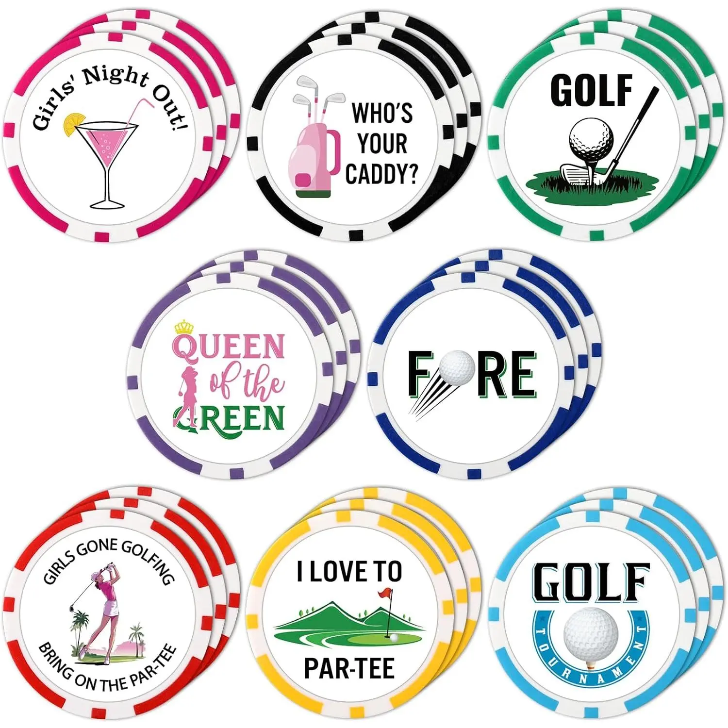 24 count Personalized Golf Ball Marker Funny  Chip Ball Marker Set 1.57 Inches  Chip Christmas Gifts Collection for Men Womens Golf Accessories, 8 Styles