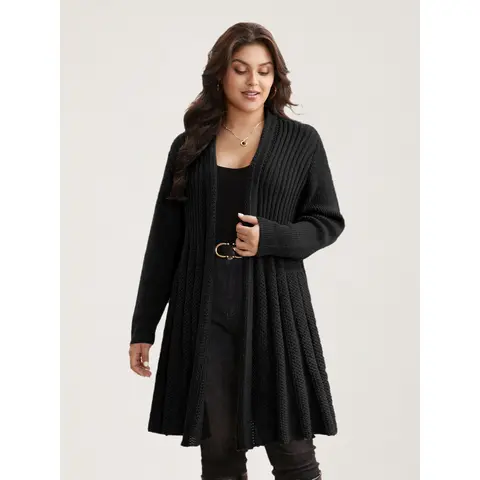 BloomChic Women's Knit Cardigan Tops - Basic Textured Kimono Collar Tunic Soft Casual Knitwear for Fall and Winter