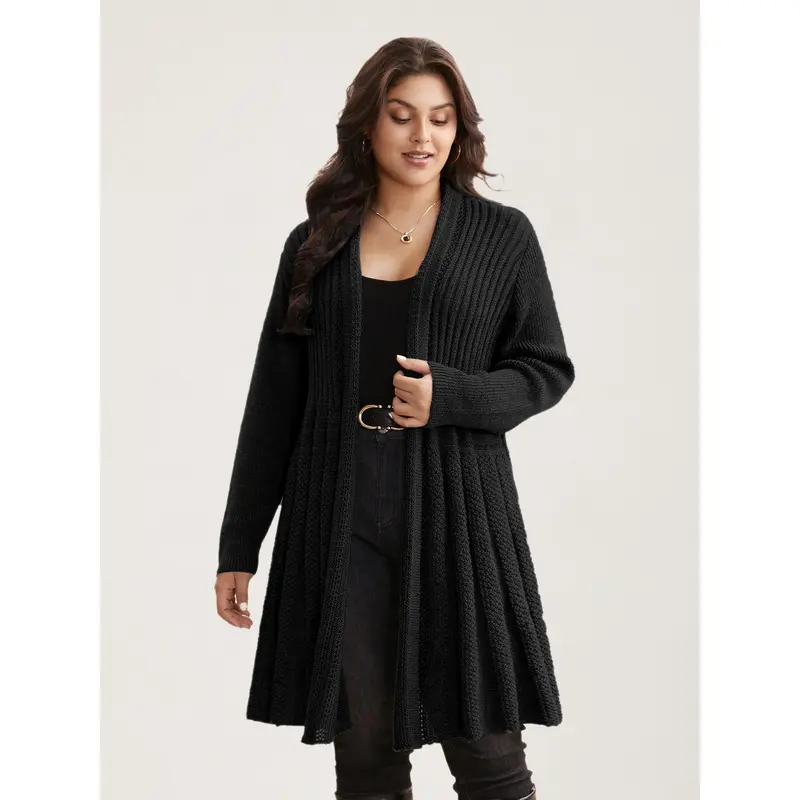 BloomChic Women's Knit Cardigan Tops - Basic Textured Kimono Collar Tunic Soft Casual Knitwear for Fall and Winter