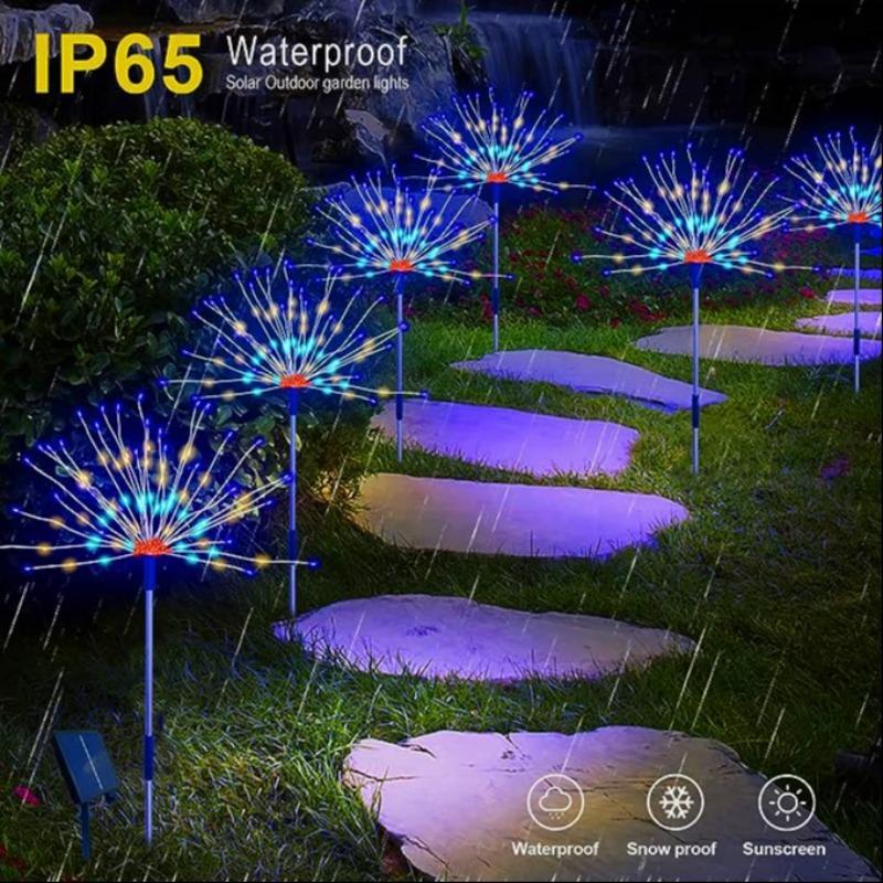 Solar Powered Firework Shaped Garden Light, 4 Counts LED Ground Inserted Light with 8 Modes, Decorative Light for Wedding, Party, Lawn, Patio, Outdoor