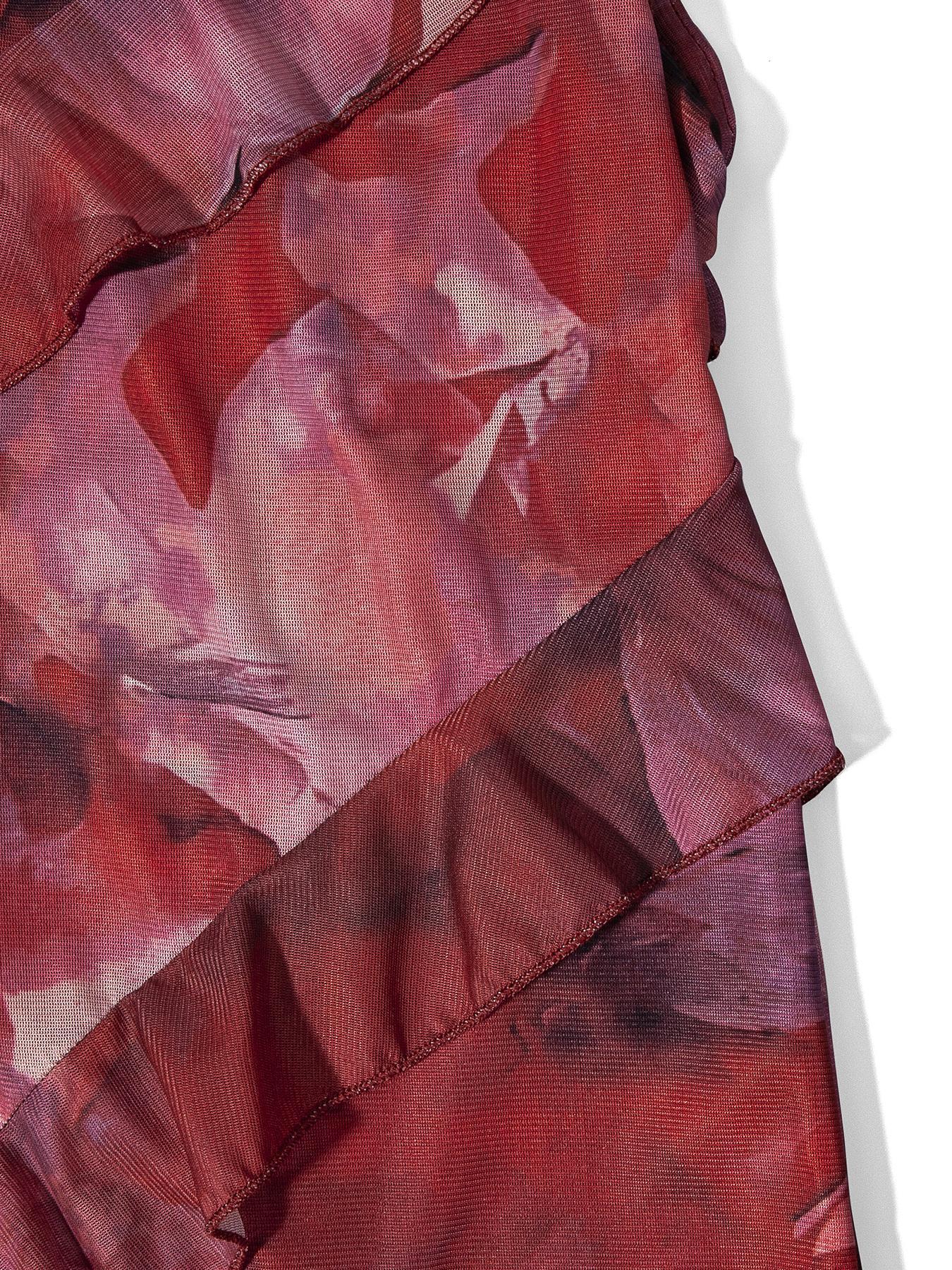 Women's Summer Strapless Belted Dress, Hip Frill Decoration, Fashionable Sexy Party Mini Dress, Sleeveless Floral Print, Slim-Fitting, Elegant Romantic Dress