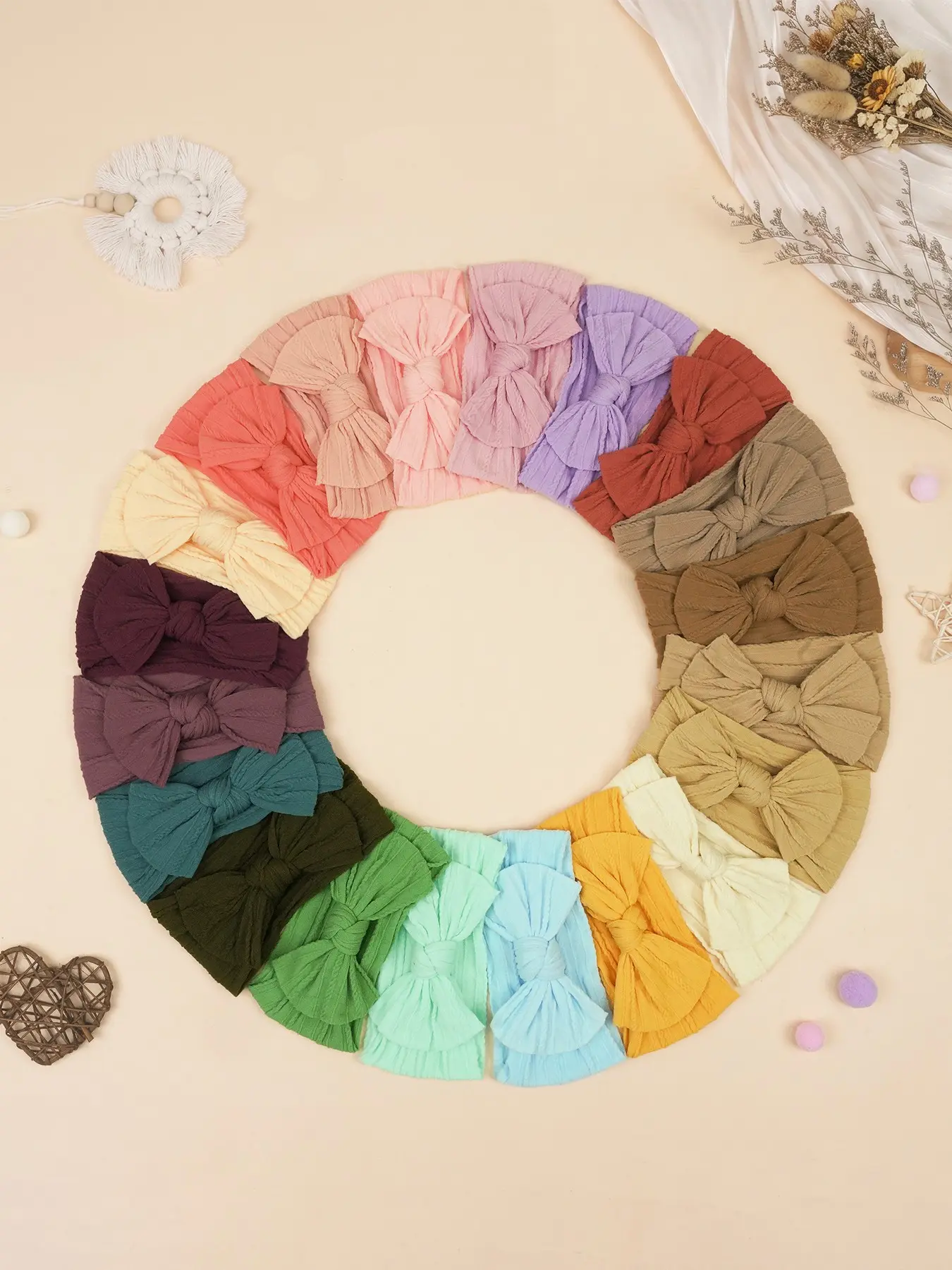 5/10pcs Vintage Morandi Baby Headbands, Knit Large Bow Hair Bands, Soft Texture Headwear, Newborn Versatile Non-Pressing Baby Hair Accessories