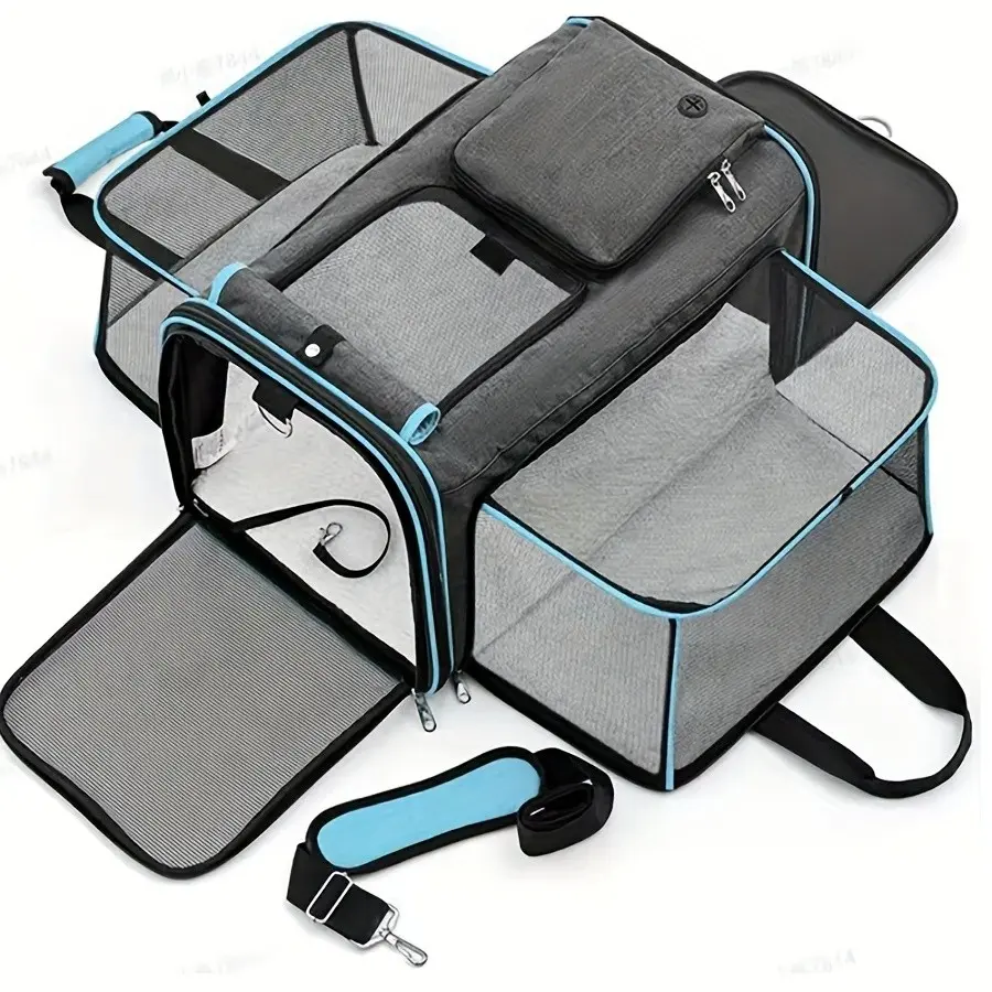 Dog Cat Pet Carrier Bag Foldable Portable Travel Dog Carrier Airline Approved, Two Side Expandable Pet Carrier Backpack Pet Travel Carrier Outdoor Animal Carrier For Cats Dogs Puppy