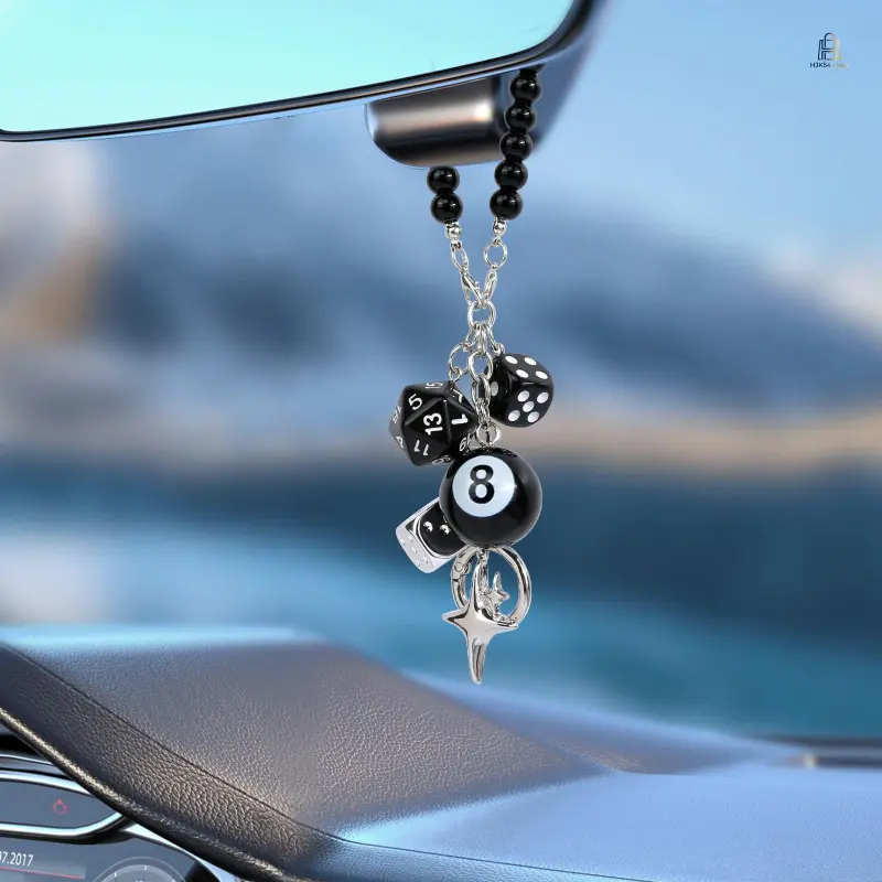 Y2K Style 8 Ball Dice Car Charm |   Trendy Retro Rearview Mirror Hanging Ornament |   Cute Lucky Pendant Accessory for Auto Decor, Party & Daily Car Use