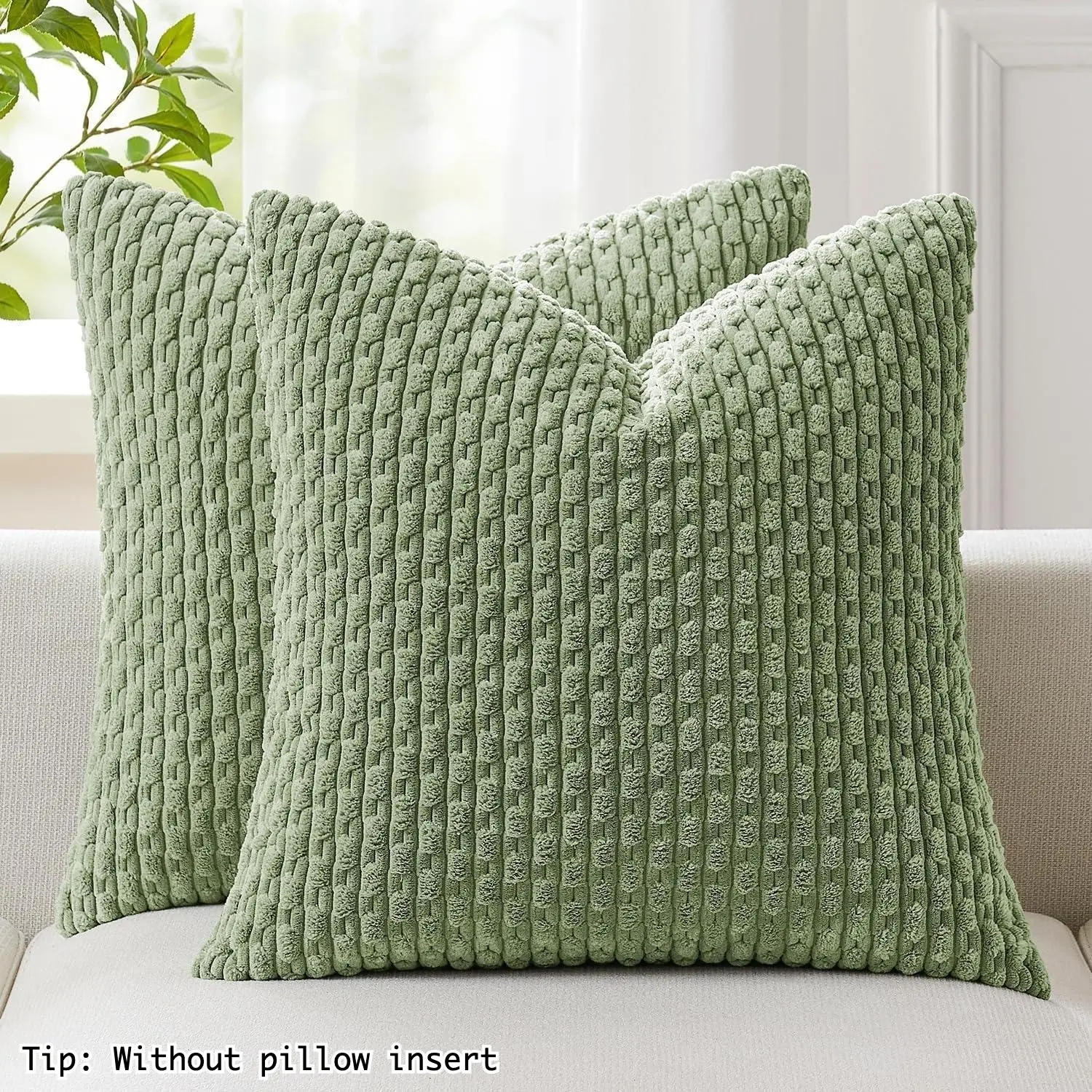 2Pcs Spring Decorative Throw Pillow Covers 18x18 Inch for Living Room Couch Bed Spring Sofa Soft Striped Corduroy Square Cushion Case 45x45 cm Farmhouse Boho Home Decor Cushion Slipcovers