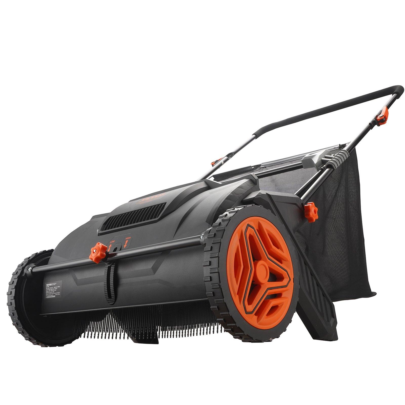 VEVOR Push Lawn Sweeper, 21inch Leaf & Grass Collector, Strong Plastic Wheels & Heavy Duty Thickened Steel Durable to Use with Large Capacity 3.5 cu.ft.Mesh Collection Hopper Bag, 2 Spinning Brushes