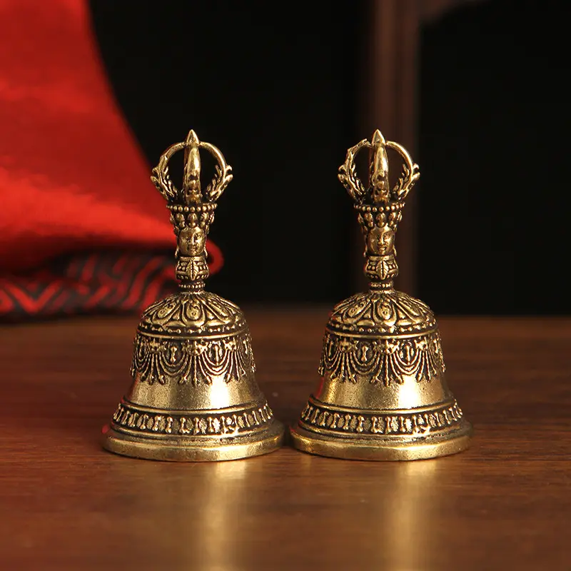 2-PCS Spiritual Pocket Charm | Viral TikTok Tibetan Protection Amulet Trend | Oriental Antique Vajra Brass Trinket | Mini Handheld Dorje Bell Keychain Pendant | Pure Copper Clear Resonance Vintage Carved Craft | For Daily Key Hanging, Backpack Decor & Spi